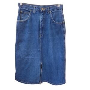Vintage Tres Classique Denim Midi Blue Jean Pencil Skirt High Rise 8 Western